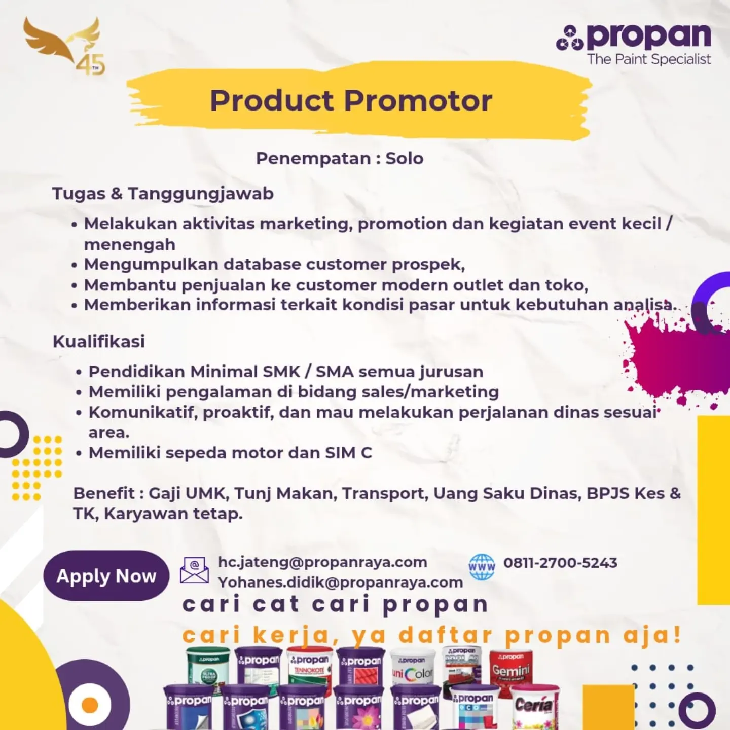 Poster Lowongan Kerja Product Promotor - PT Propan Raya ICC
