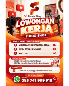 Lowongan Kerja di Fumio Shop (7 Posisi (Videografer Konten Media Sosial, Media Sosial Specialist, dll)) – Klaten
