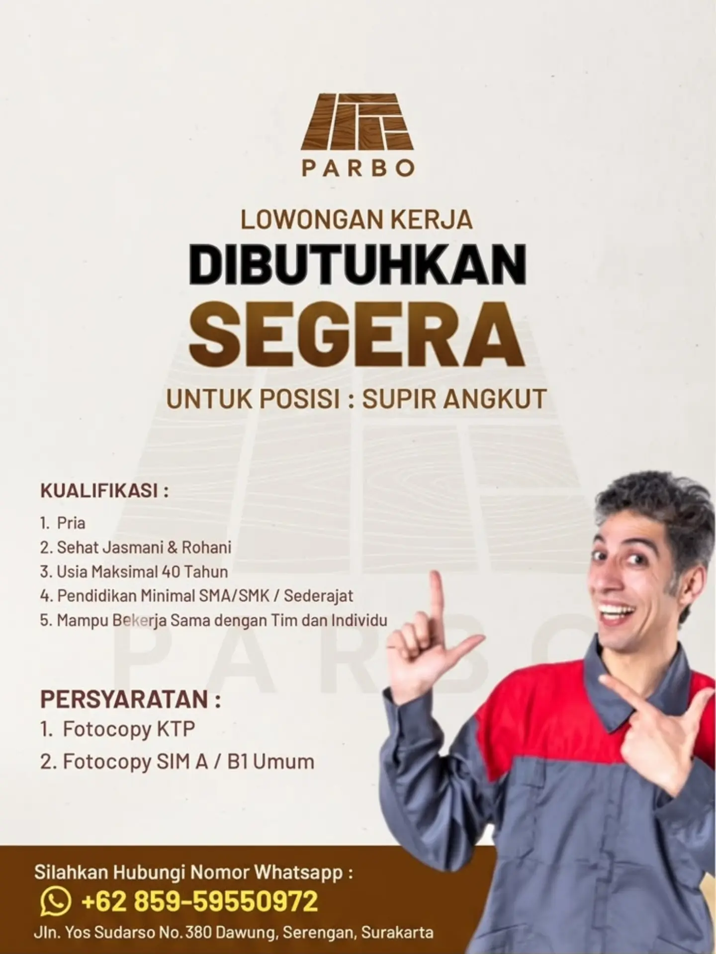 Poster Lowongan Kerja Supir Angkut - PARBO