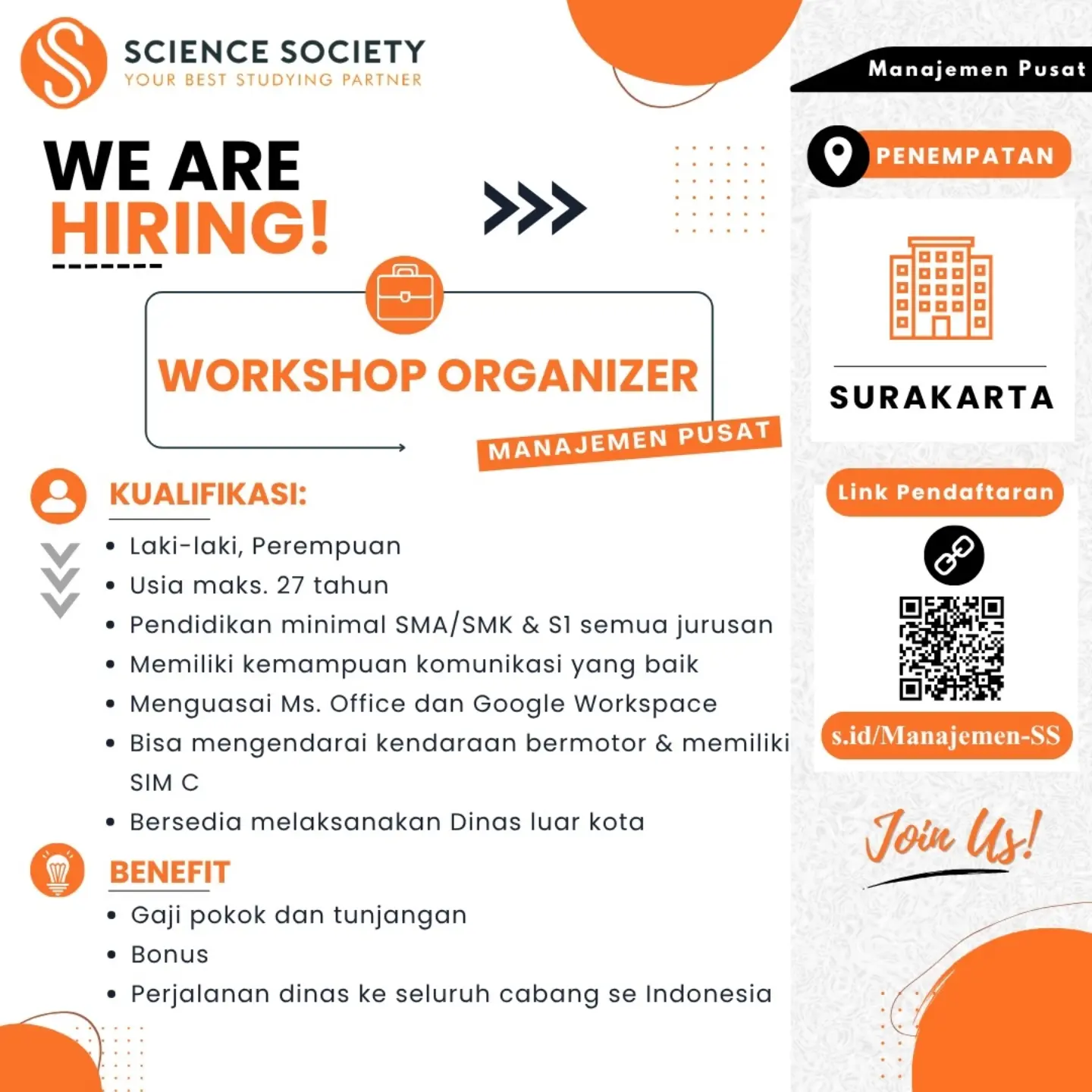 Poster Lowongan Kerja Workshop Organizer - LKP Science Society