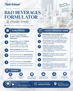 Lowongan Kerja di PT Mentari Global Kosmetika (Nutrisinar / Ditari Glow) (4 Posisi (R&D Beverages Formulator (Powder Drink), Digital Marketing, dll)) – Boyolali