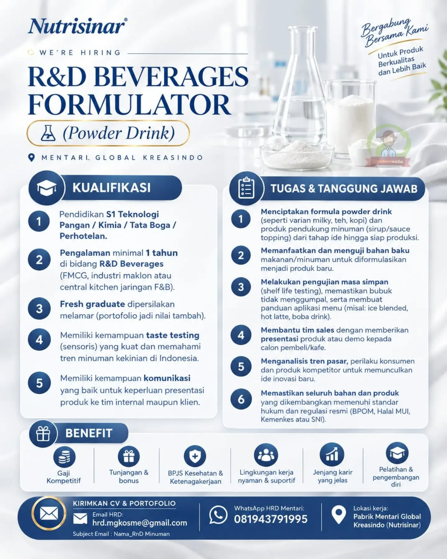 Poster Lowongan Kerja PT Mentari Global Kosmetika (Nutrisinar / Ditari Glow) Slide 1