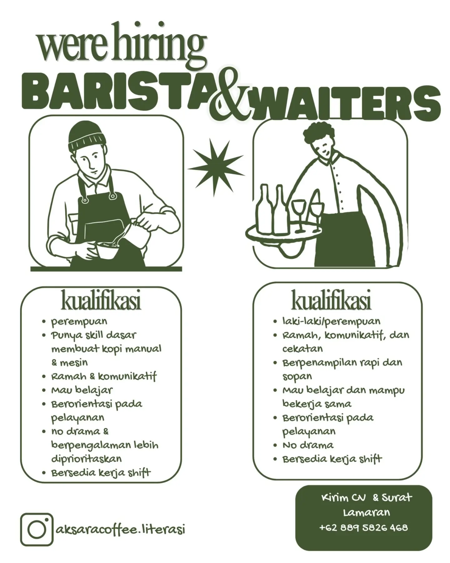 Poster Lowongan Kerja Aksara Coffee & Literasi