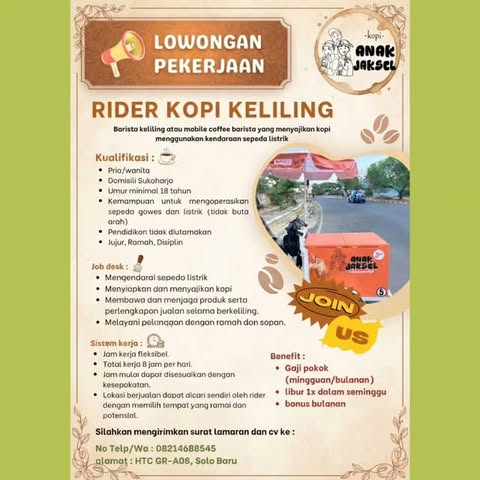 Poster Lowongan Kerja Rider Kopi Keliling - Kopi Anak Jaksel