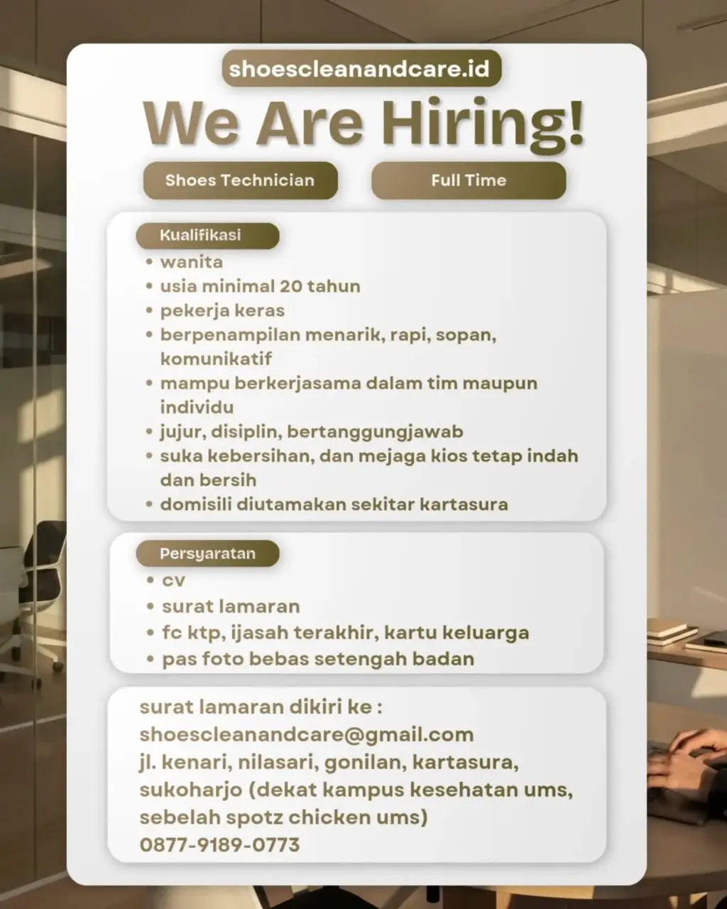 Poster Lowongan Kerja Shoes Technician - Shoes Clean and Care