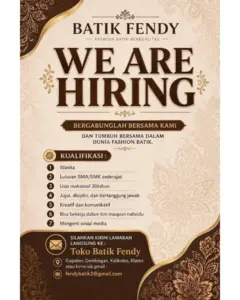 Lowongan Kerja Staff Toko / Social Media di Toko Batik Fendy (Gopaten, Gemblegan, Kalikotes, Klaten)