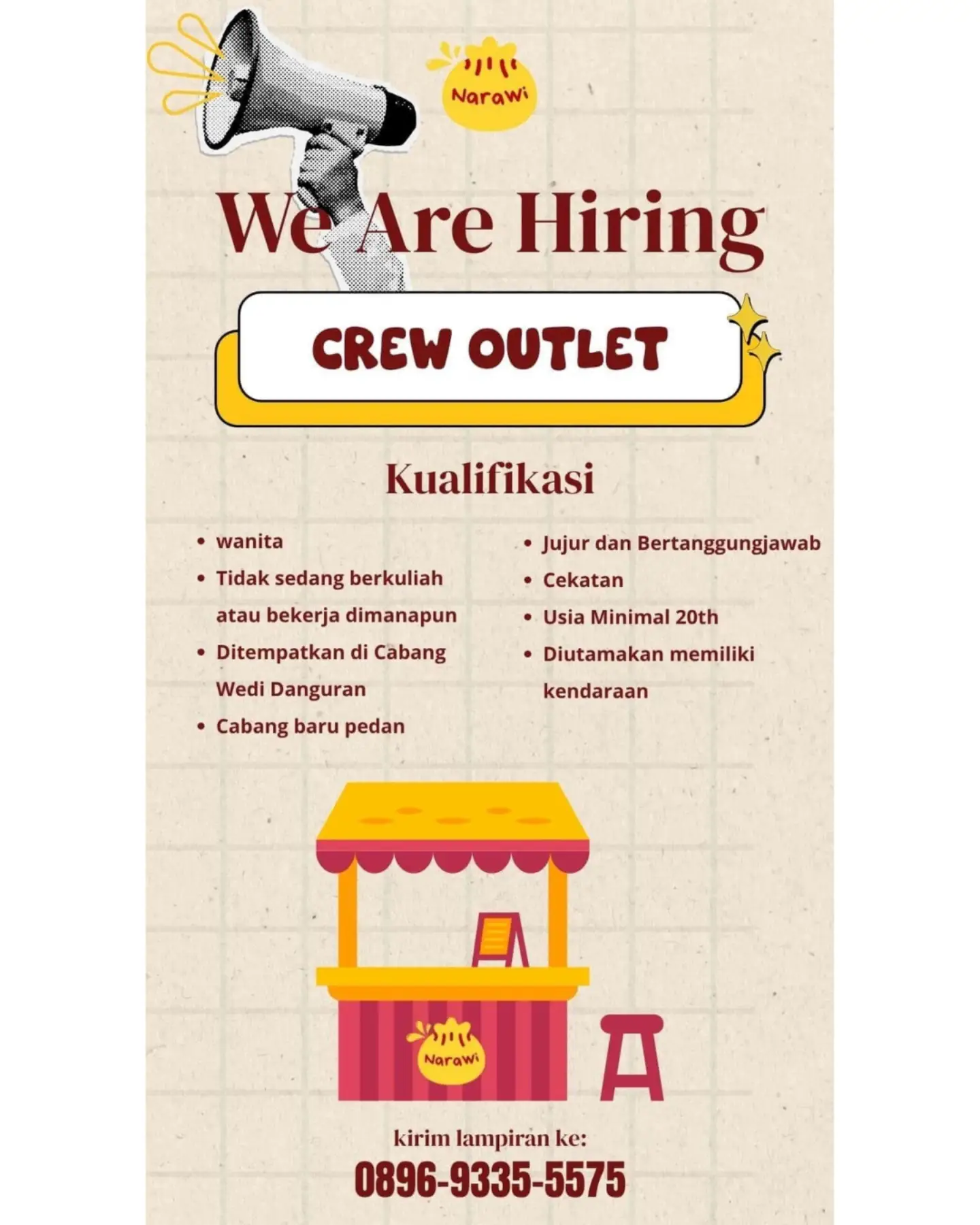 Poster Lowongan Kerja Crew Outlet - Narawi