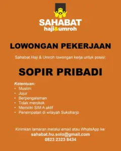 Lowongan Kerja Sopir Pribadi di Sahabat Haji & Umroh (Sukoharjo)
