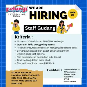 Lowongan Kerja Staff Gudang di Pelangi Baby Shop (Klaten)