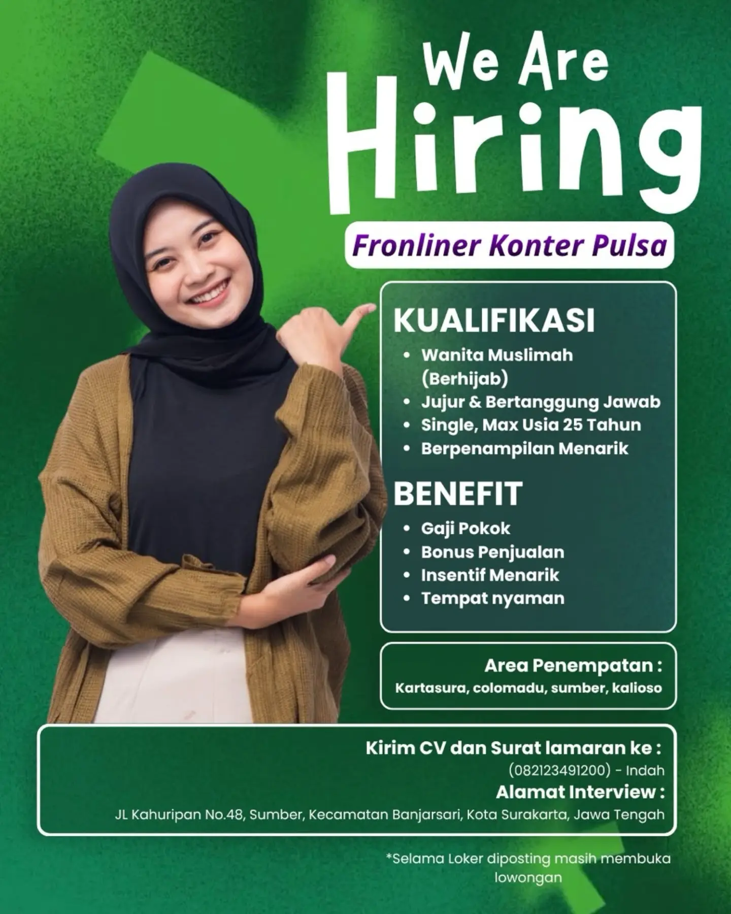 Poster Lowongan Kerja Frontliner Konter Pulsa - Konter Pulsa Solo
