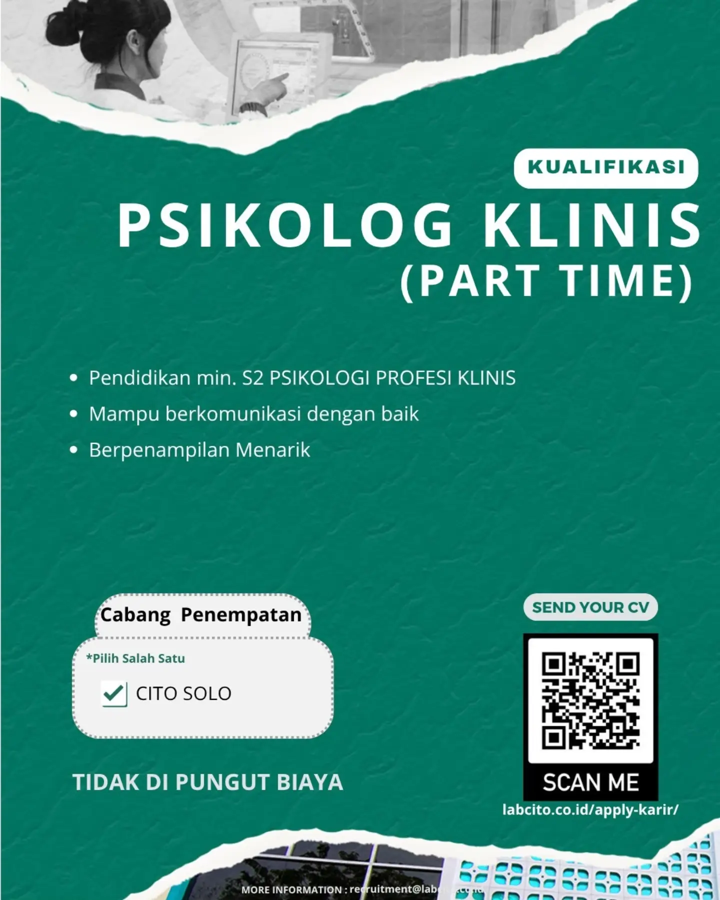 Poster Lowongan Kerja Psikolog Klinis (Part Time) - Lab Cito Solo
