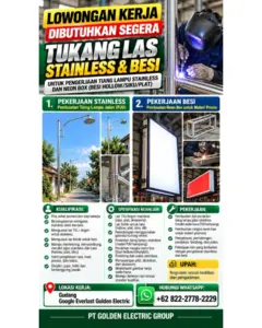 Lowongan Kerja Tukang Las Stainless & Besi di PT Golden Electric Group (Klaten)
