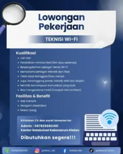 Lowongan Kerja Teknisi Wi-Fi di Galaksinet (Kebonarum, Klaten)