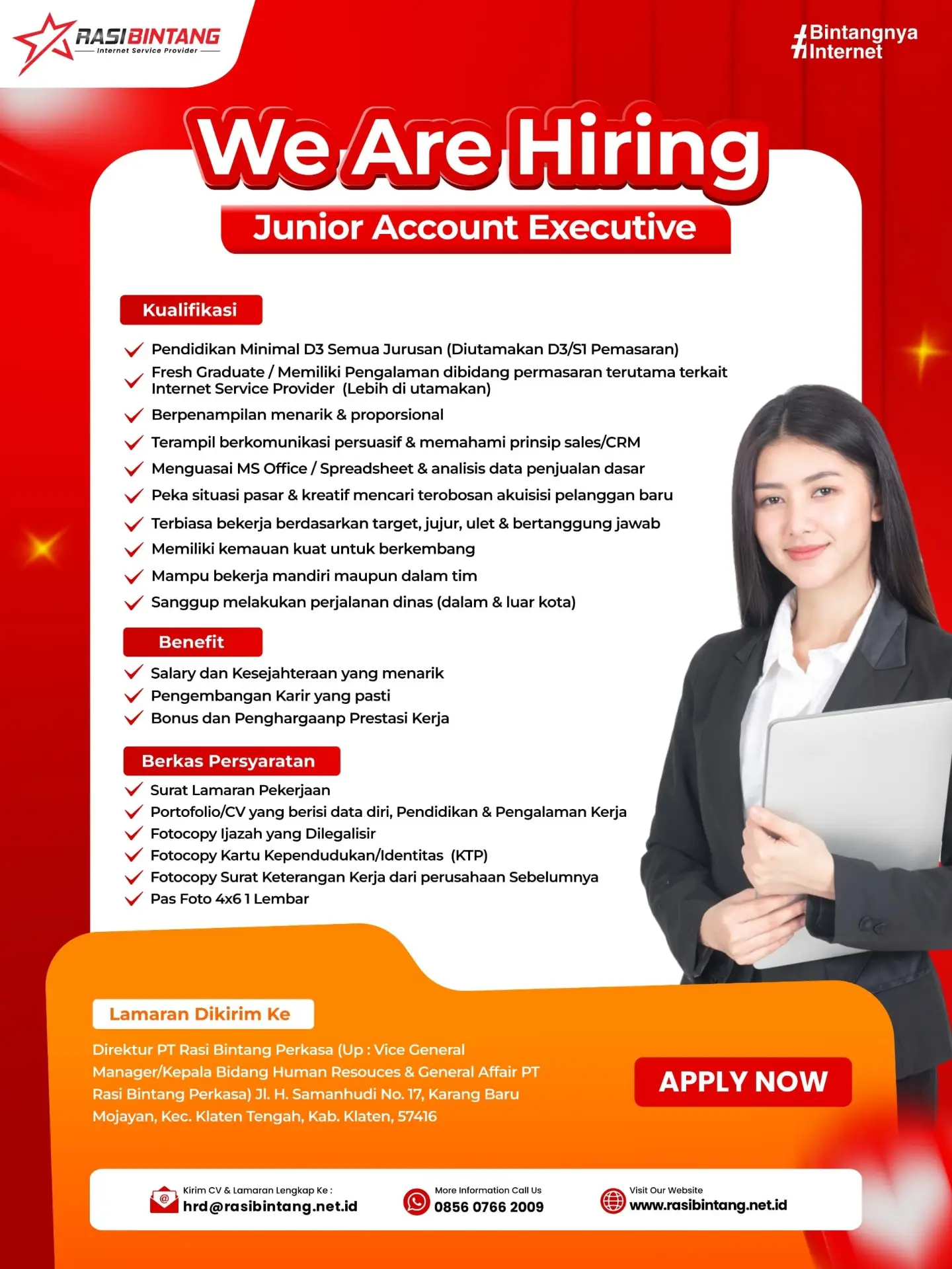 Poster Lowongan Kerja Junior Account Executive - PT Rasi Bintang Perkasa