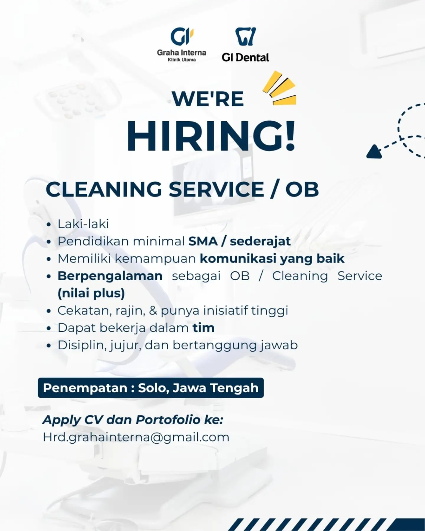 Poster Lowongan Kerja Cleaning Service / OB - Graha Interna Klinik Utama (GI Dental)