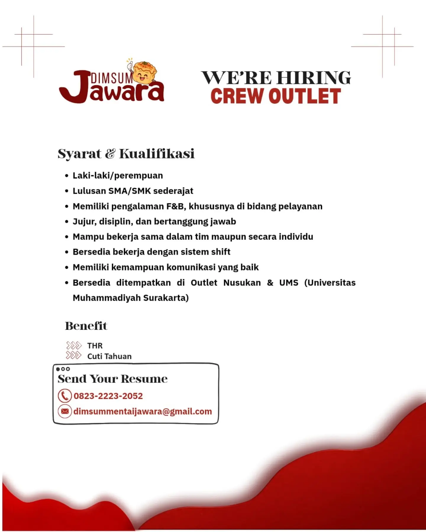 Poster Lowongan Kerja Crew Outlet - Dimsum Jawara
