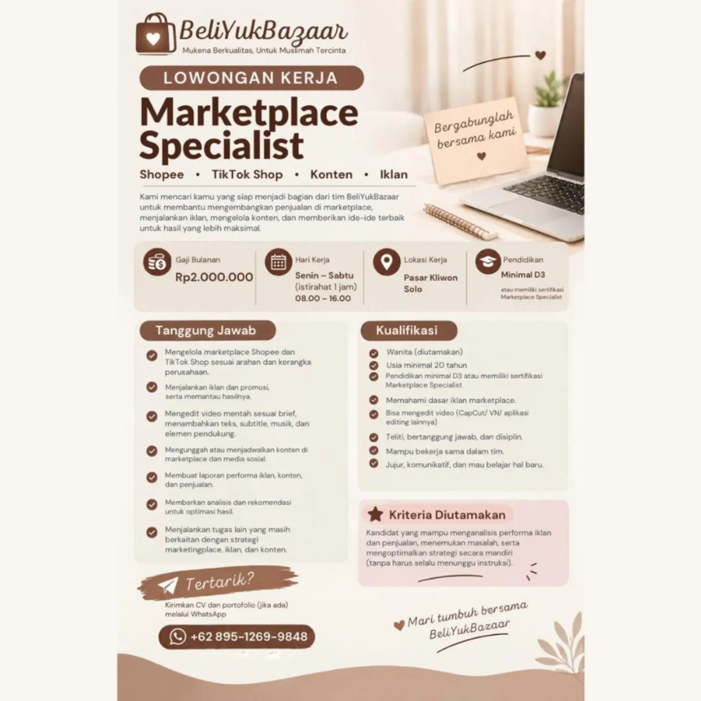 Poster Lowongan Kerja Marketplace Specialist - BeliYukBazaar