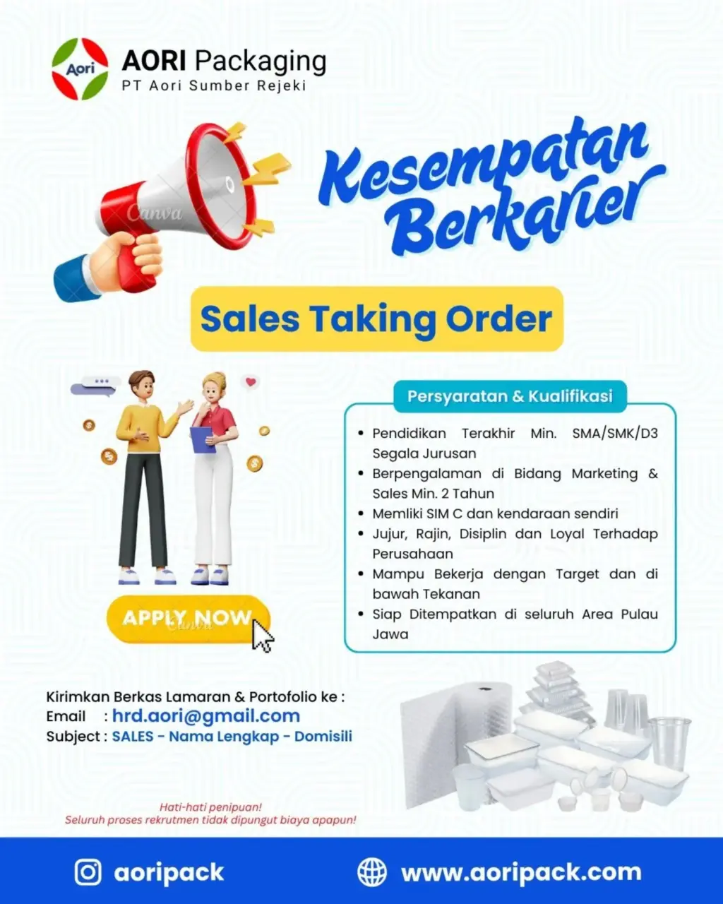 Poster Lowongan Kerja PT AORI SUMBER REJEKI Slide 1