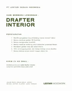 Lowongan Kerja di PT Lestari Desain Indonesia (Lestari Woodwork) (Drafter Interior & Operator Rakit / Mesin Perkayuan) – Klaten