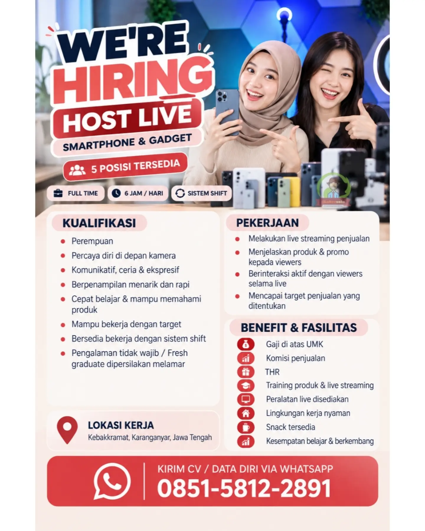 Poster Lowongan Kerja Host Live Smartphone & Gadget - Bytebois Media Indonesia