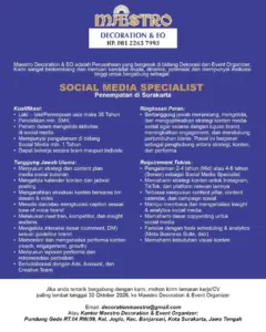 Lowongan Kerja Social Media Specialist di Maestro Decoration & EO (Surakarta)
