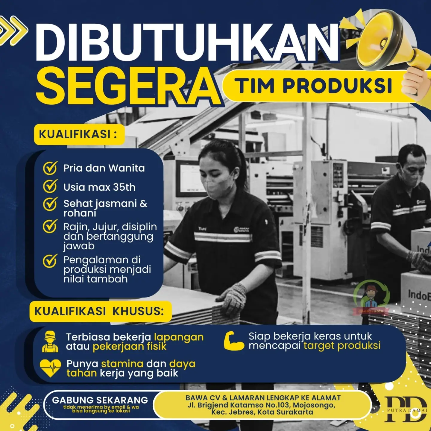Poster Lowongan Kerja Tim Produksi - Indobox (Putra Damai)