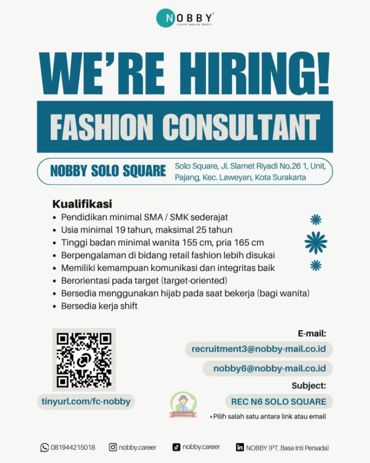 Poster Lowongan Kerja Fashion Consultant - Nobby (PT. Basa Inti Persada)