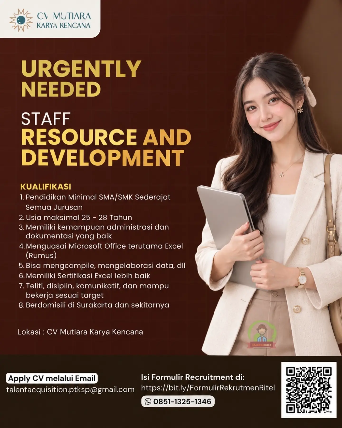 Poster Lowongan Kerja PT Kairos Sinar Purnama Slide 1
