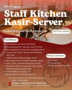 Lowongan Kerja di Hankki Authentic Korean Resto Solo (Staff Kitchen & Kasir / Server) – Solo