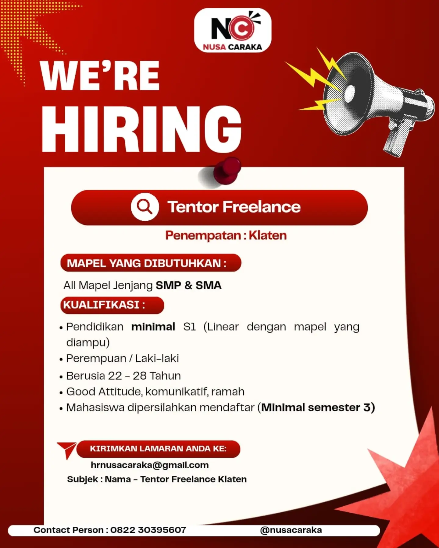 Poster Lowongan Kerja Nusa Caraka Slide 1