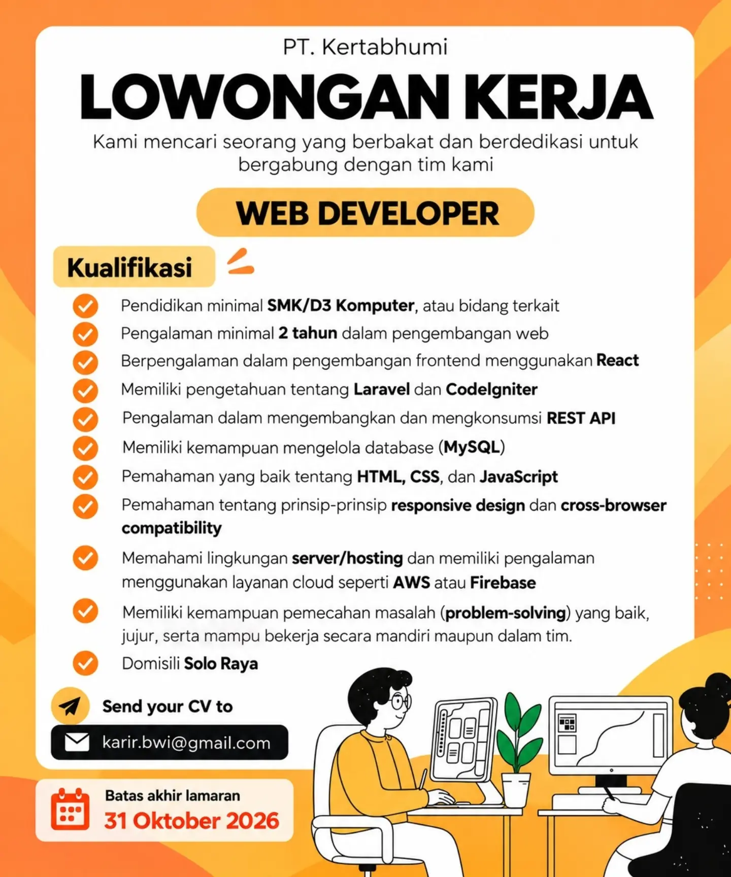Poster Lowongan Kerja Web Developer - PT. Kertabhumi