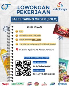 Lowongan Kerja SALES TAKING ORDER di ARTABOGA (Kartasura)