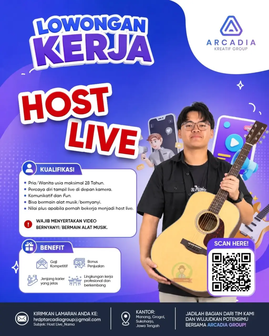 Poster Lowongan Kerja Host Live - Arcadia Kreatif Group