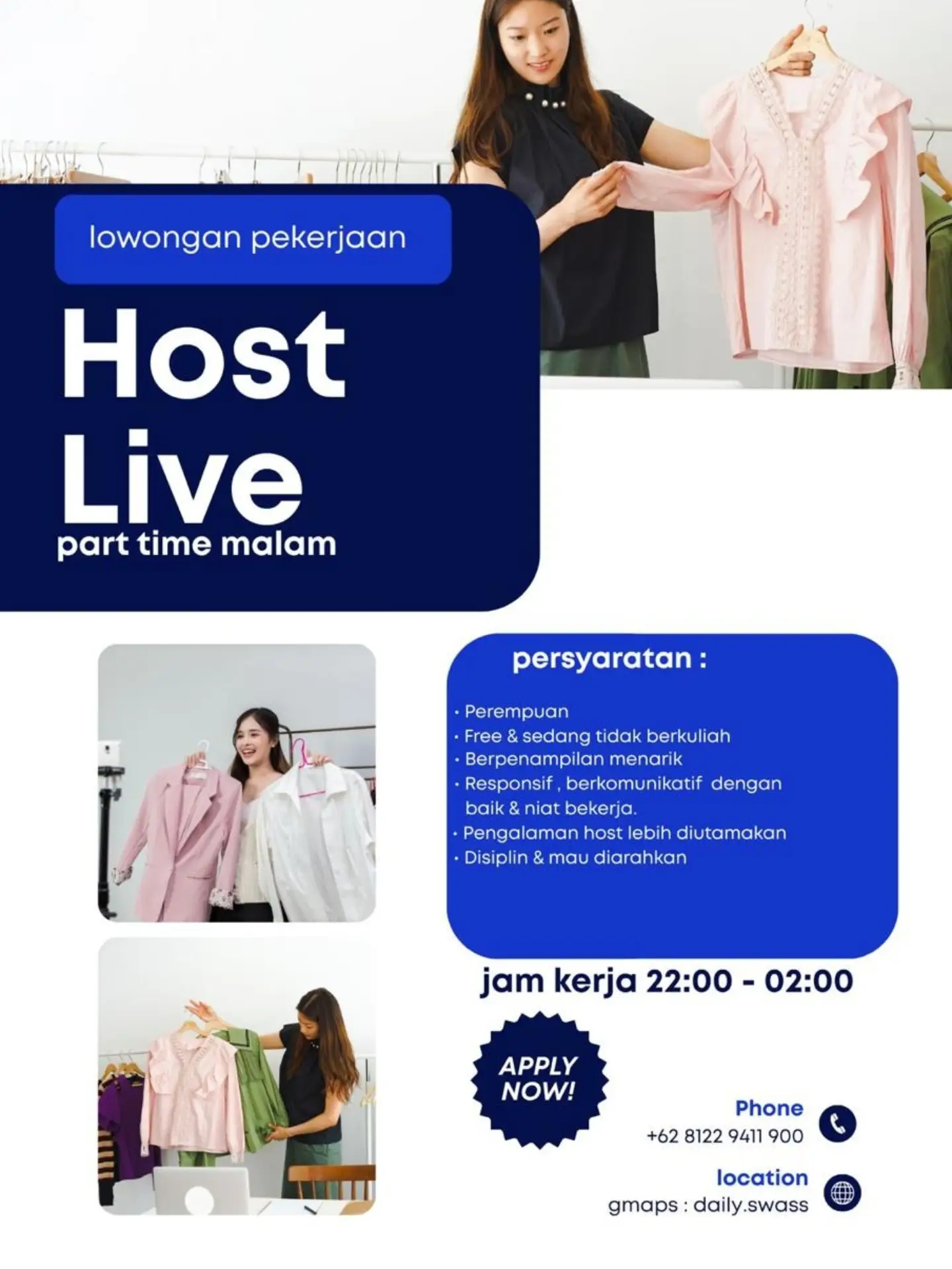 Poster Lowongan Kerja Host Live Part Time Malam - daily.swass
