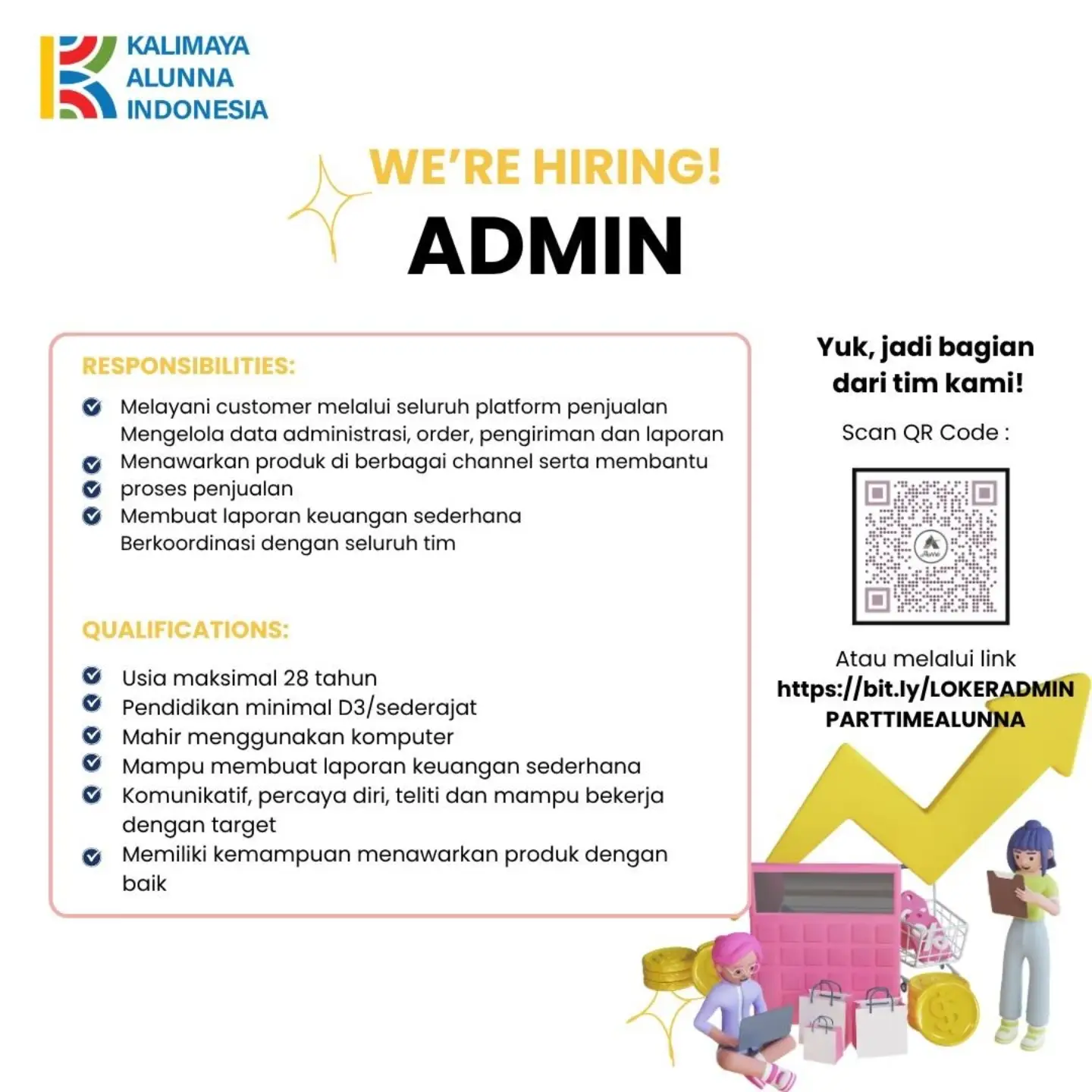 Poster Lowongan Kerja Admin - Kalimaya Alunna Indonesia