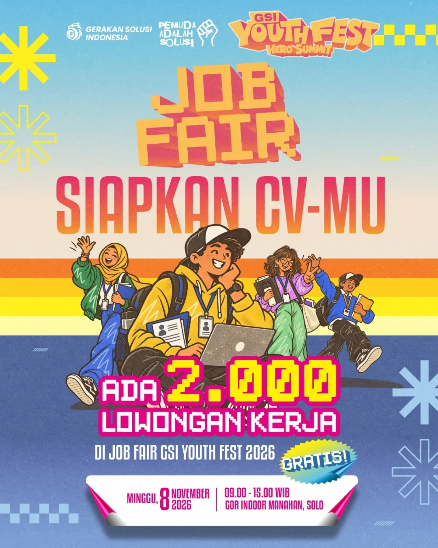 Poster Lowongan Kerja 2.000 Lowongan Kerja (35+ Perusahaan Ternama) - Job Fair GSI Youth Fest 2026 (Gerakan Solusi Indonesia)