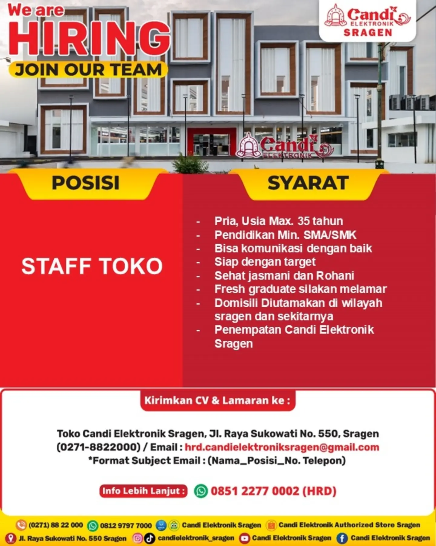 Poster Lowongan Kerja Candi Elektronik Sragen Slide 1