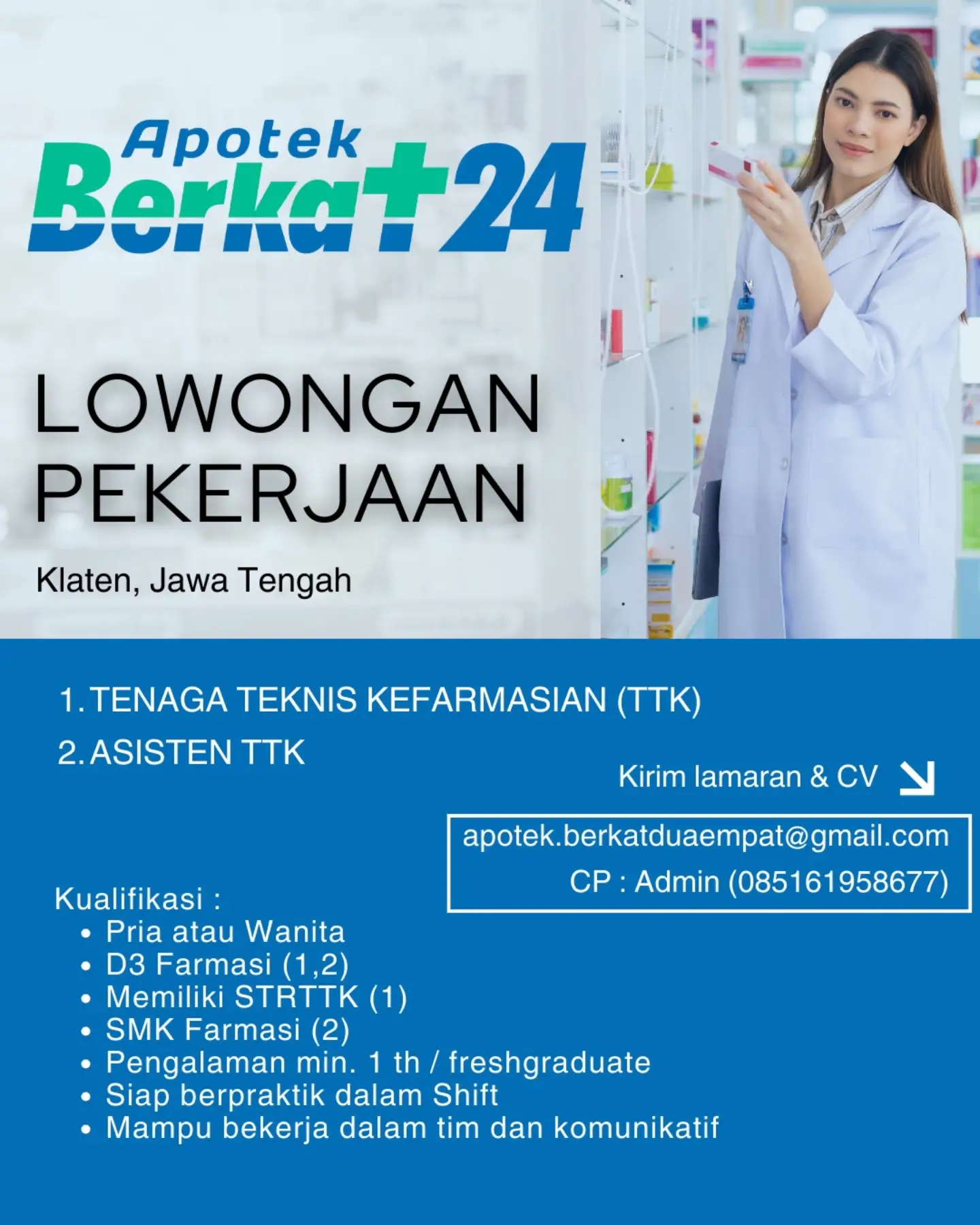 Poster Lowongan Kerja Apotek Berkat24