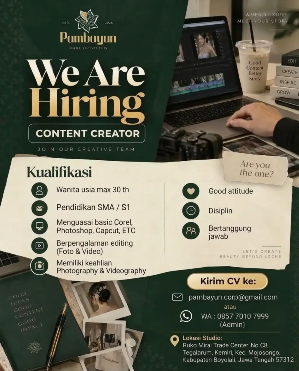 Poster Lowongan Kerja Content Creator - Pambayun Make Up Studio