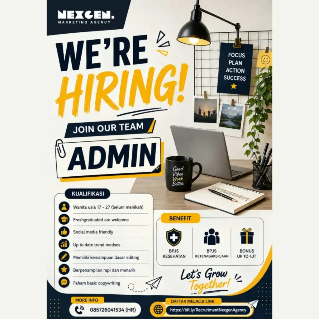Poster Lowongan Kerja ADMIN - NEXGEN MARKETING AGENCY
