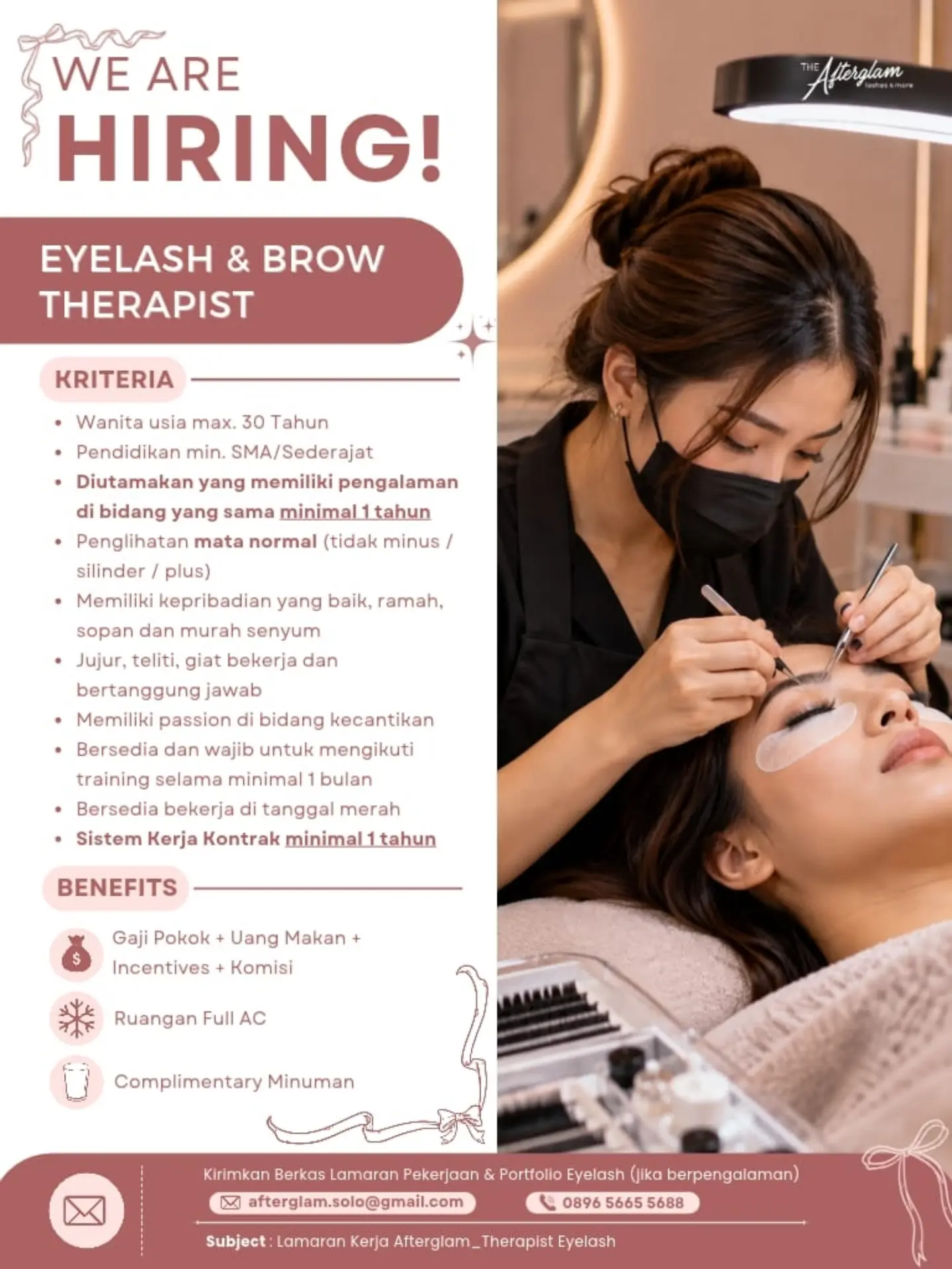 Poster Lowongan Kerja Eyelash & Brow Therapist - Afterglam