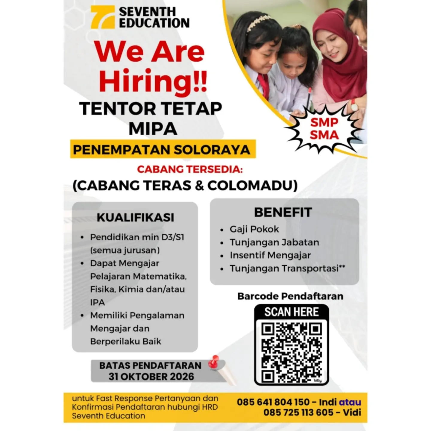 Poster Lowongan Kerja Tentor Tetap MIPA - Seventh Education