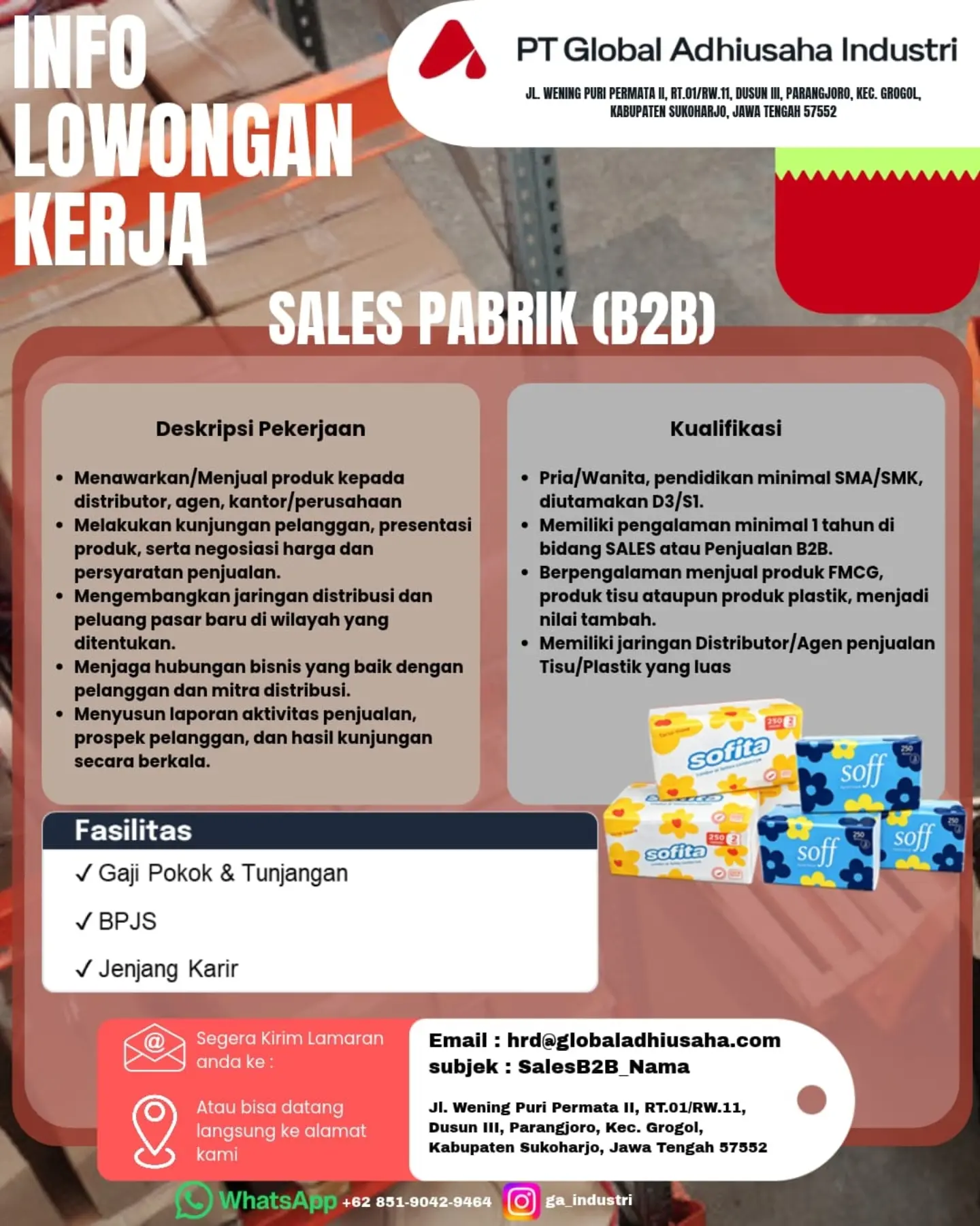 Poster Lowongan Kerja Sales Pabrik (B2B) - PT Global Adhiusaha Industri