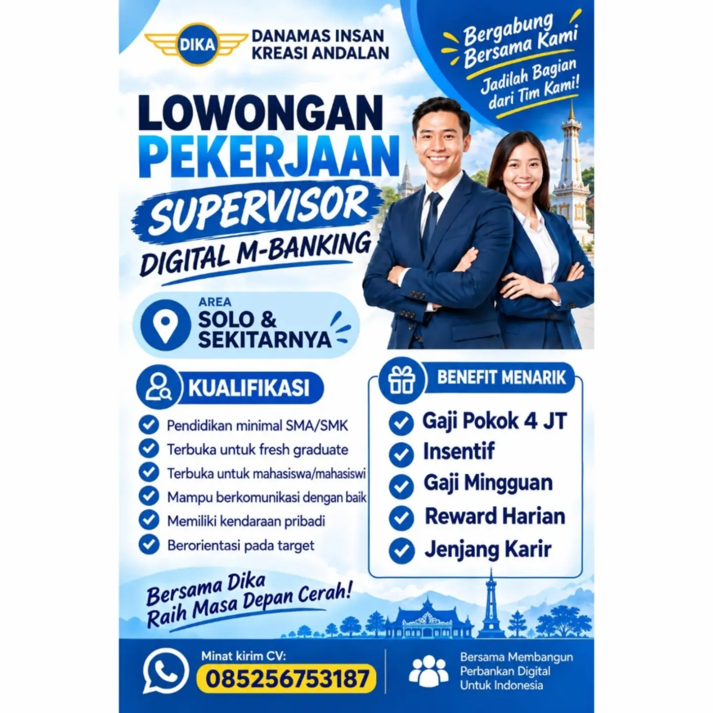 Poster Lowongan Kerja Supervisor Digital M-Banking - PT Danamas Insan Kreasi Andalan (DIKA)