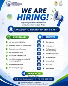 Lowongan Kerja ACADEMIC RECRUITMENT STAFF di DE ACCESS — Culinary & Tourism Business (Boyolali)