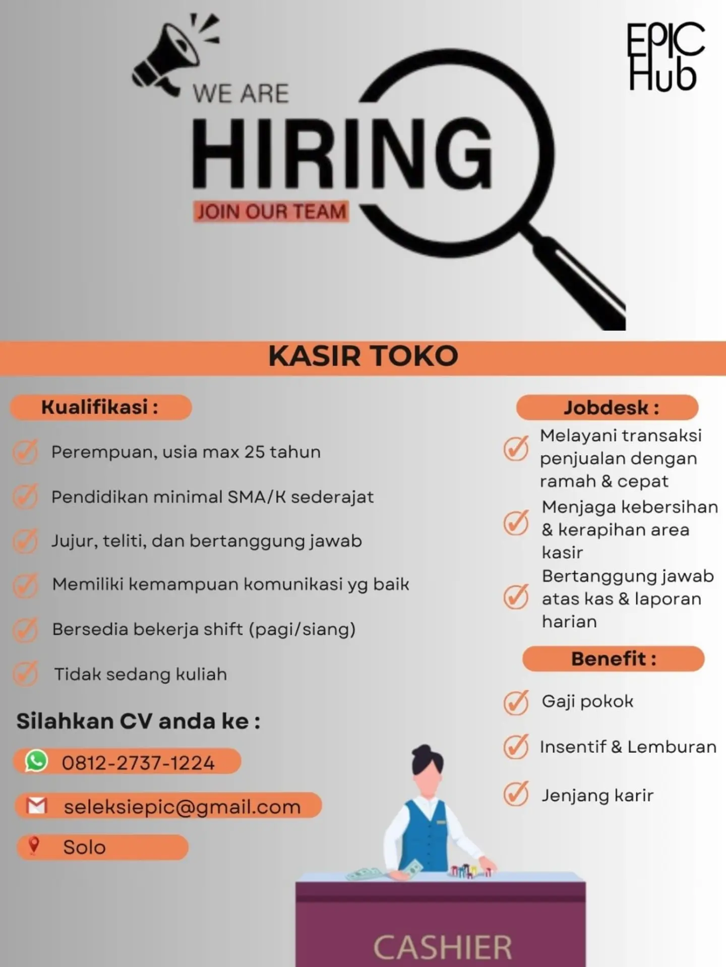 Poster Lowongan Kerja Kasir Toko - EPIC Hub