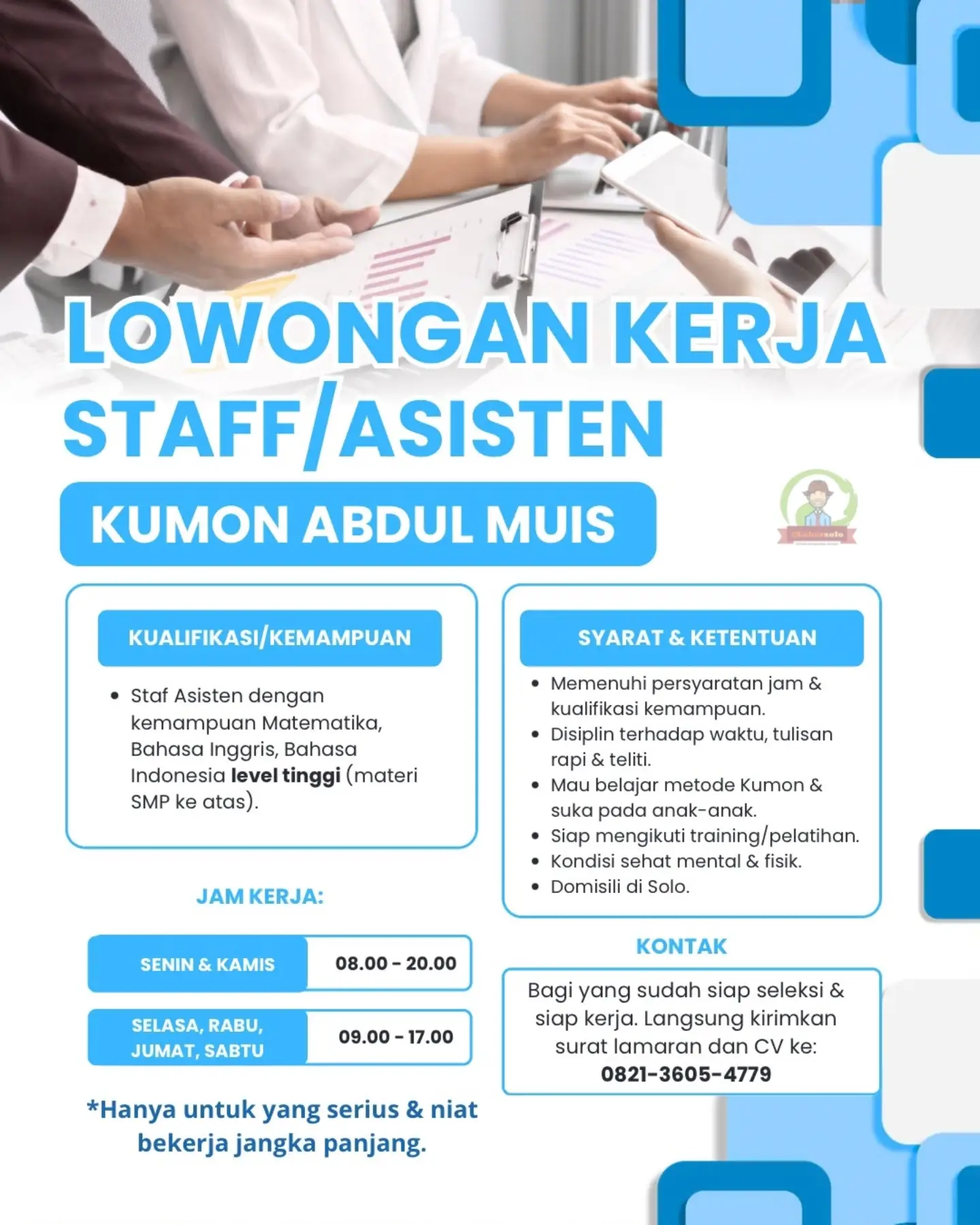 Poster Lowongan Kerja Staff/Asisten - Kumon Abdul Muis