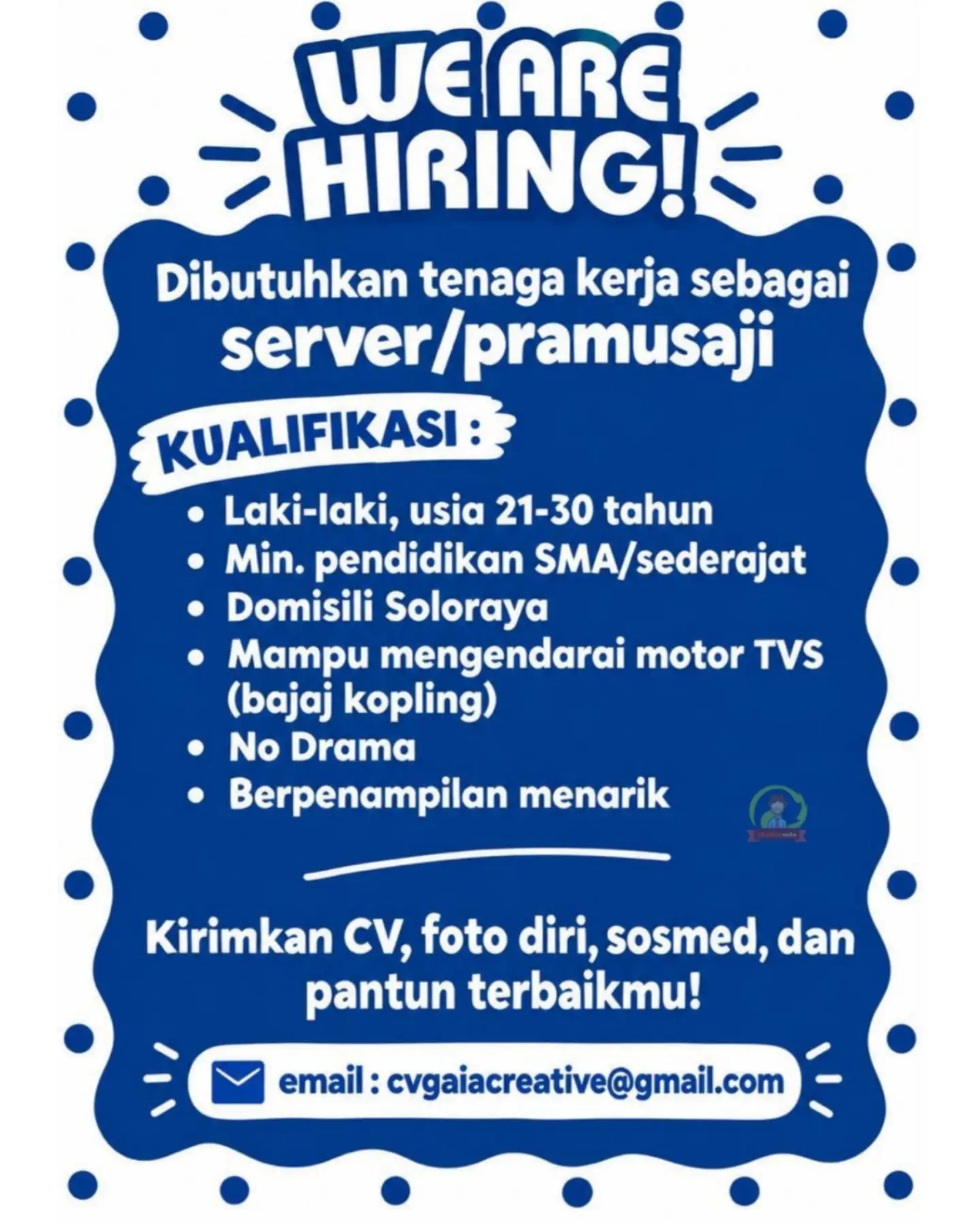 Poster Lowongan Kerja Server / Pramusaji - Zoe Lemon