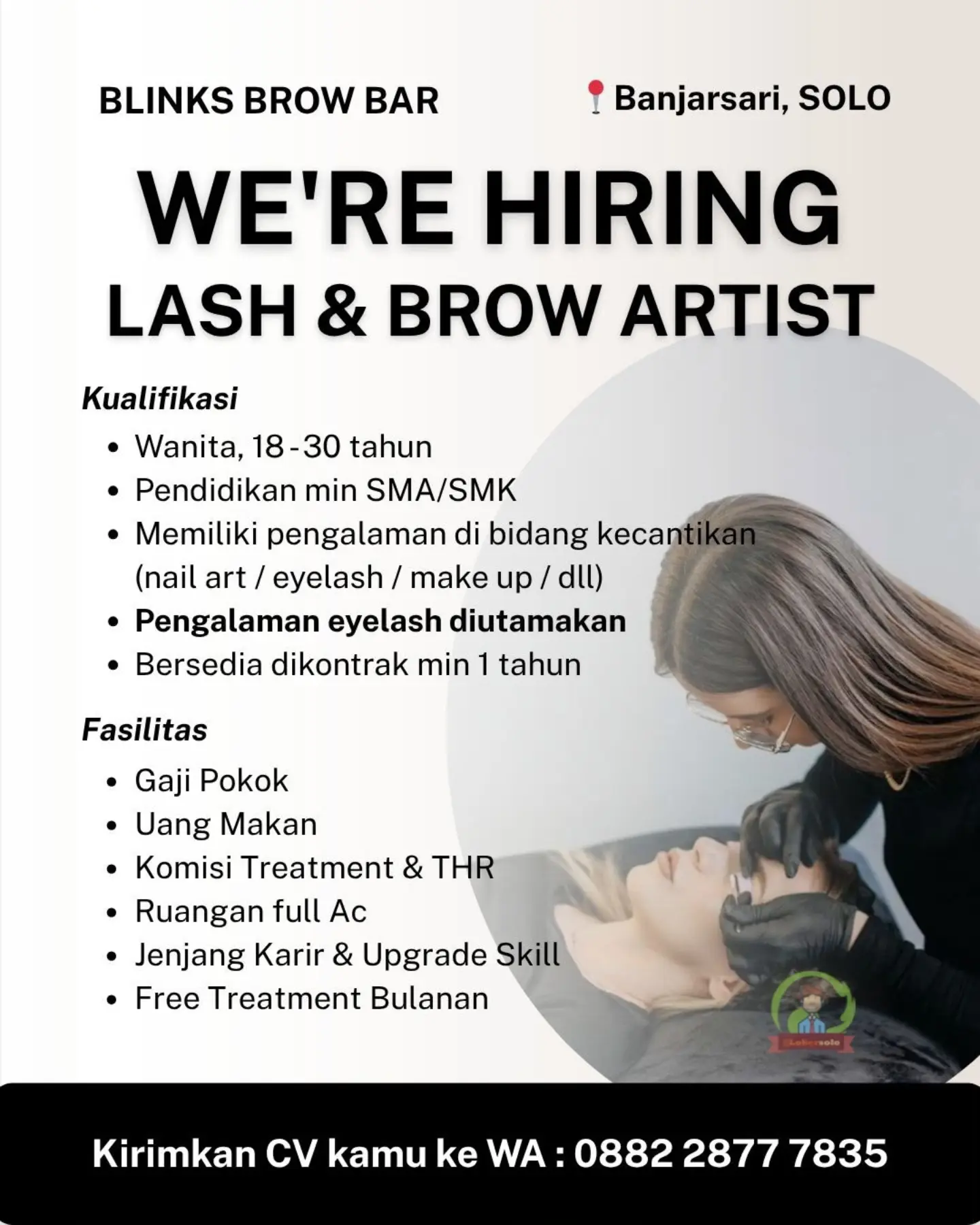 Poster Lowongan Kerja Lash & Brow Artist - Blinks Brow Bar Solo