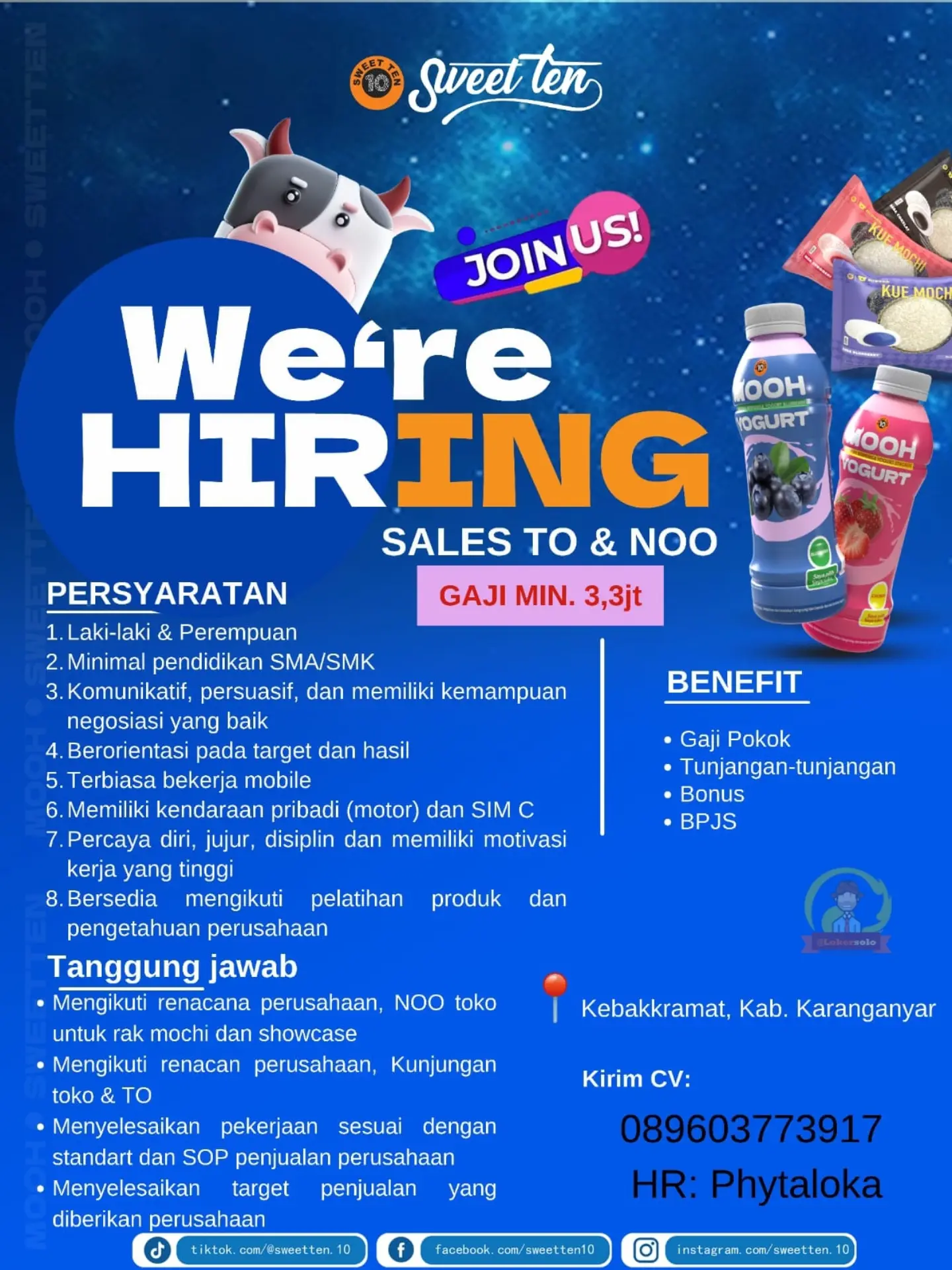 Poster Lowongan Kerja Sales TO & NOO - PT Salju Terbang Indonesia (Sweet Ten)